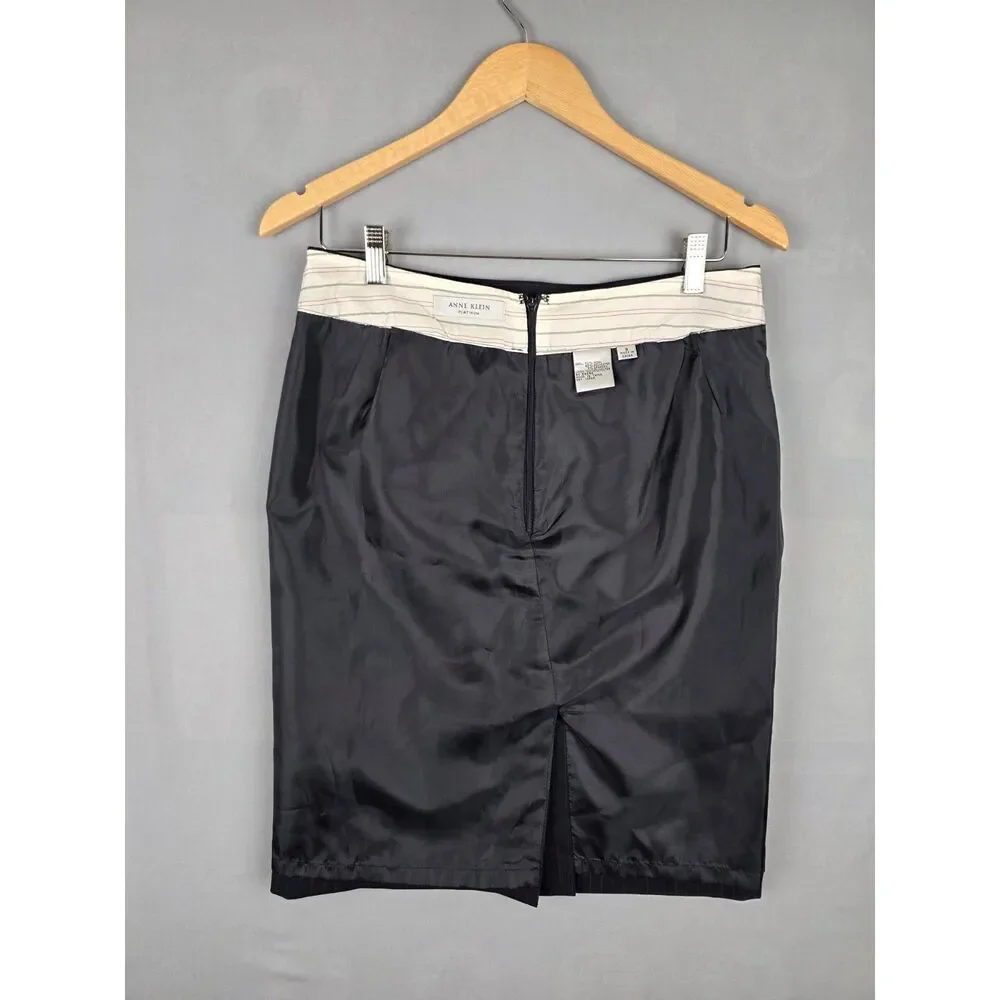 Vintage Pinstripe Anne Klein Wool Blend Pencil Skirt 8 Old Mney Preppy